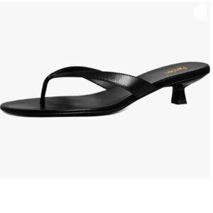 Pazzion Black Open Toe Kitten Heels Flip Flop Slip On Low Heel Thong Sandal